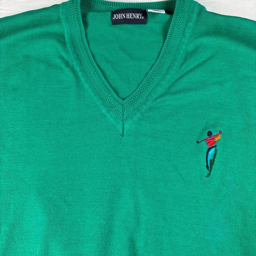 Vtg John Henry Men's V-Neck Green Golf Sweater  3XL